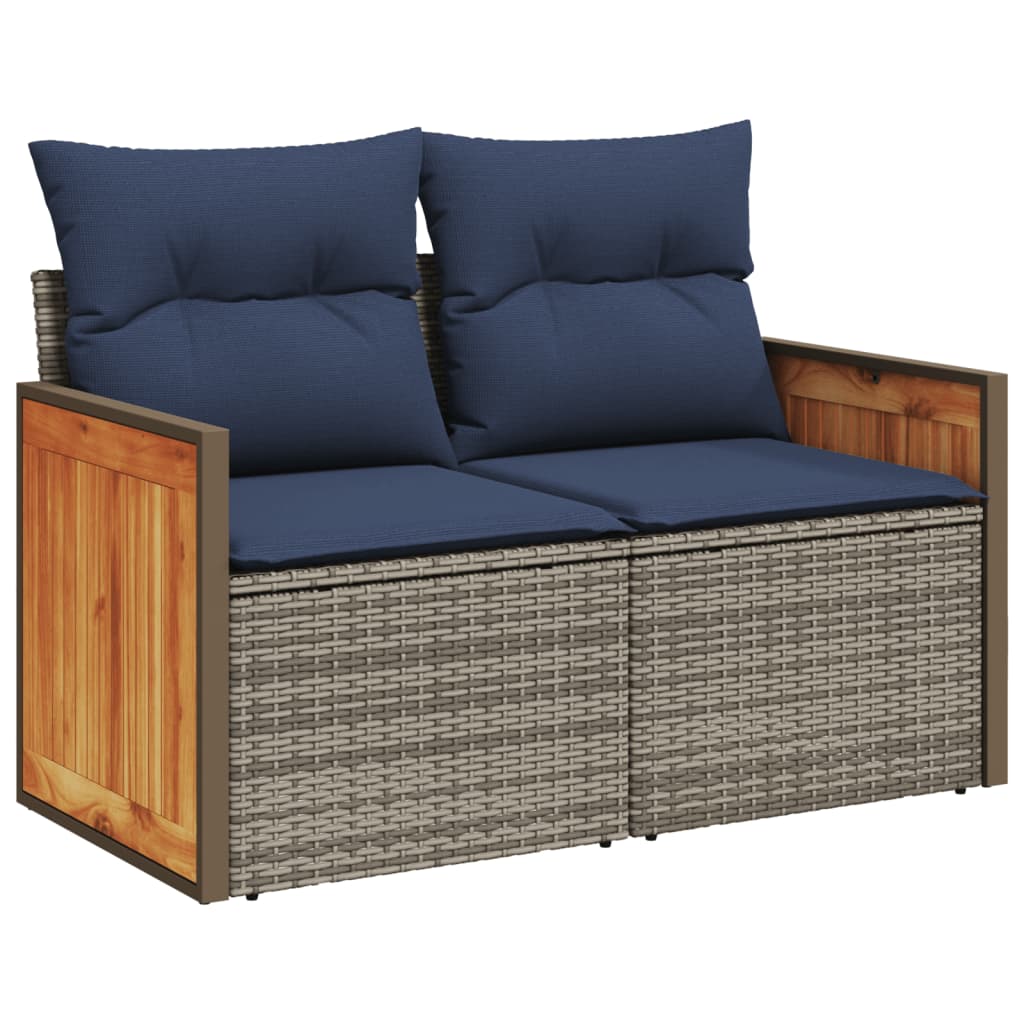 9-teiliges Gartensofa-Set mit Kissen, grau, Polyrattan
