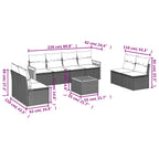 9-teiliges Gartensofa-Set mit Kissen, grau, Polyrattan