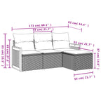 4-teiliges Gartensofa-Set mit Kissen, grau, Polyrattan
