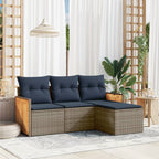4-teiliges Gartensofa-Set mit Kissen, grau, Polyrattan
