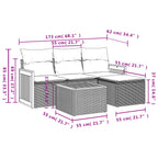 5-teiliges Gartensofa-Set mit Kissen, schwarzes Polyrattan