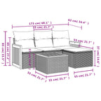 5-teiliges Gartensofa-Set mit Kissen, grau, Polyrattan