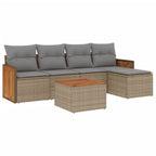 6-tlg. Garten-Sofagarnitur mit Kissen Beige Poly Rattan