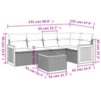 6-teiliges Gartensofa-Set mit Kissen, schwarzes Polyrattan