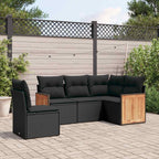 5-tlg. Garten-Sofagarnitur mit Kissen Schwarz Poly Rattan