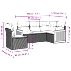 5-teiliges Gartensofa-Set mit Kissen, grau, Polyrattan