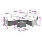 7-teiliges Gartensofa-Set mit Kissen, schwarzes Polyrattan
