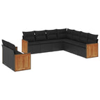 9-tlg. Garten-Sofagarnitur mit Kissen Schwarz Poly Rattan