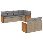 7-tlg. Garten-Sofagarnitur mit Kissen Beige Poly Rattan