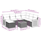 8-teiliges Gartensofa-Set mit Kissen, schwarzes Polyrattan