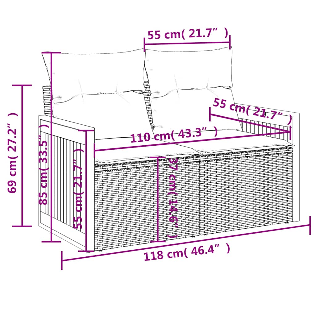6-teiliges Gartensofa-Set mit Kissen, grau, Polyrattan