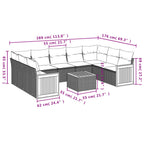 10-teiliges Gartensofa-Set mit Kissen, schwarzes Polyrattan