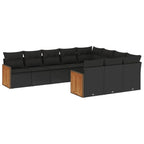 10-tlg. Garten-Sofagarnitur mit Kissen Schwarz Poly Rattan