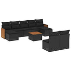 10-tlg. Garten-Sofagarnitur mit Kissen Schwarz Poly Rattan