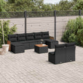 10-tlg. Garten-Sofagarnitur mit Kissen Schwarz Poly Rattan