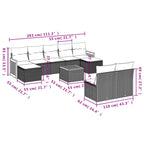 10-teiliges Gartensofa-Set mit Kissen, grau, Polyrattan