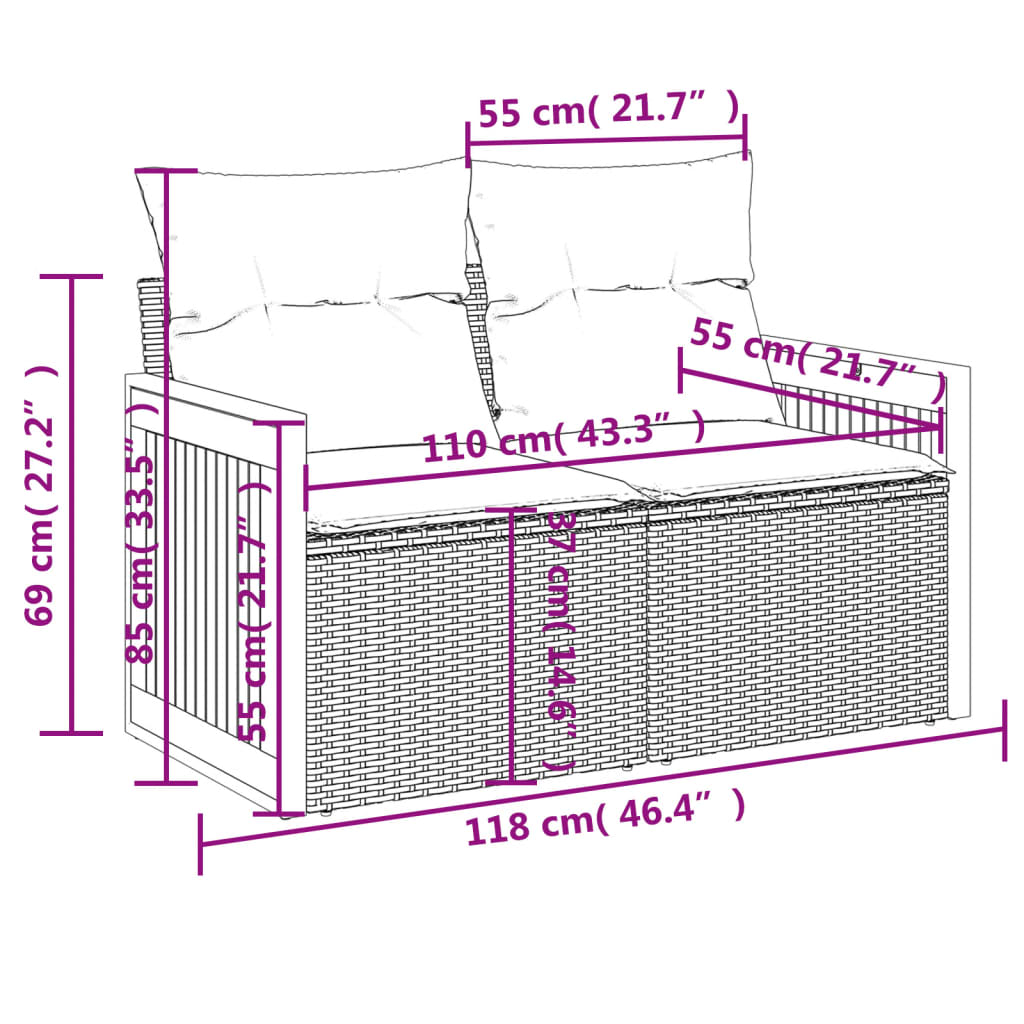 10-teiliges Gartensofa-Set mit Kissen, grau, Polyrattan