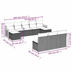 10-tlg. Garten-Sofagarnitur mit Kissen Schwarz Poly Rattan