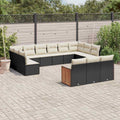 13-tlg. Garten-Sofagarnitur mit Kissen Schwarz Poly Rattan