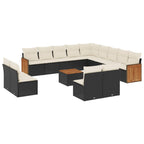14-tlg. Garten-Sofagarnitur mit Kissen Schwarz Poly Rattan