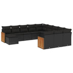 12-tlg. Garten-Sofagarnitur mit Kissen Schwarz Poly Rattan