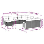 12-tlg. Garten-Sofagarnitur mit Kissen Schwarz Poly Rattan