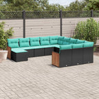 12-teiliges Gartensofa-Set mit Kissen, schwarzes Polyrattan