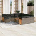13-tlg. Garten-Sofagarnitur mit Kissen Grau Poly Rattan