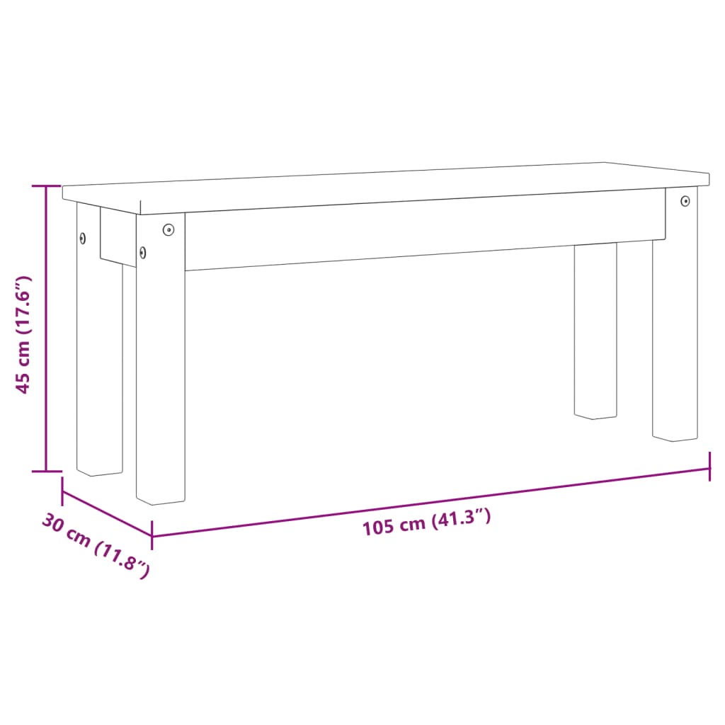 Essbank PANAMA Weiß 105x30x45 cm Massivholz Kiefer