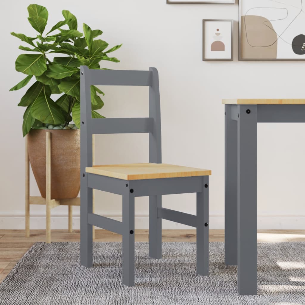 Essstühle 2 Stk. PANAMA Grau 40x46x90 cm Massivholz Kiefer