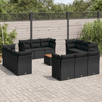 13-tlg. Garten-Sofagarnitur mit Kissen Schwarz Poly Rattan