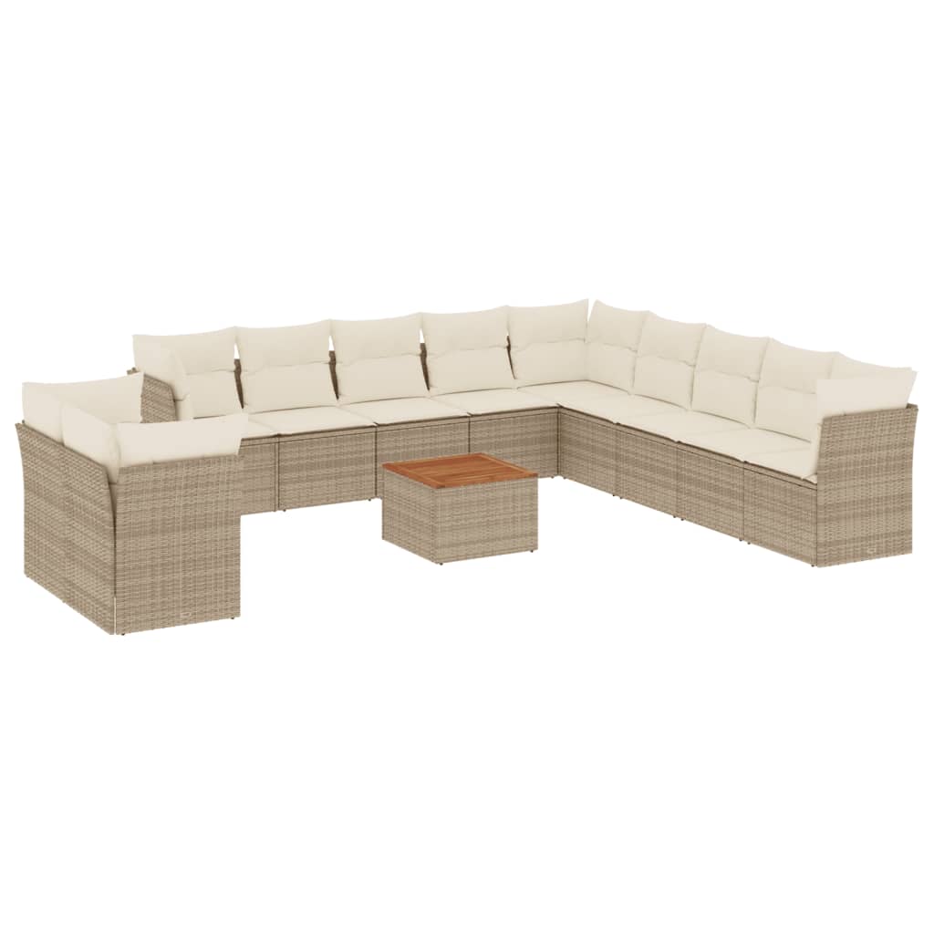 12-tlg. Garten-Sofagarnitur mit Kissen Beige Poly Rattan