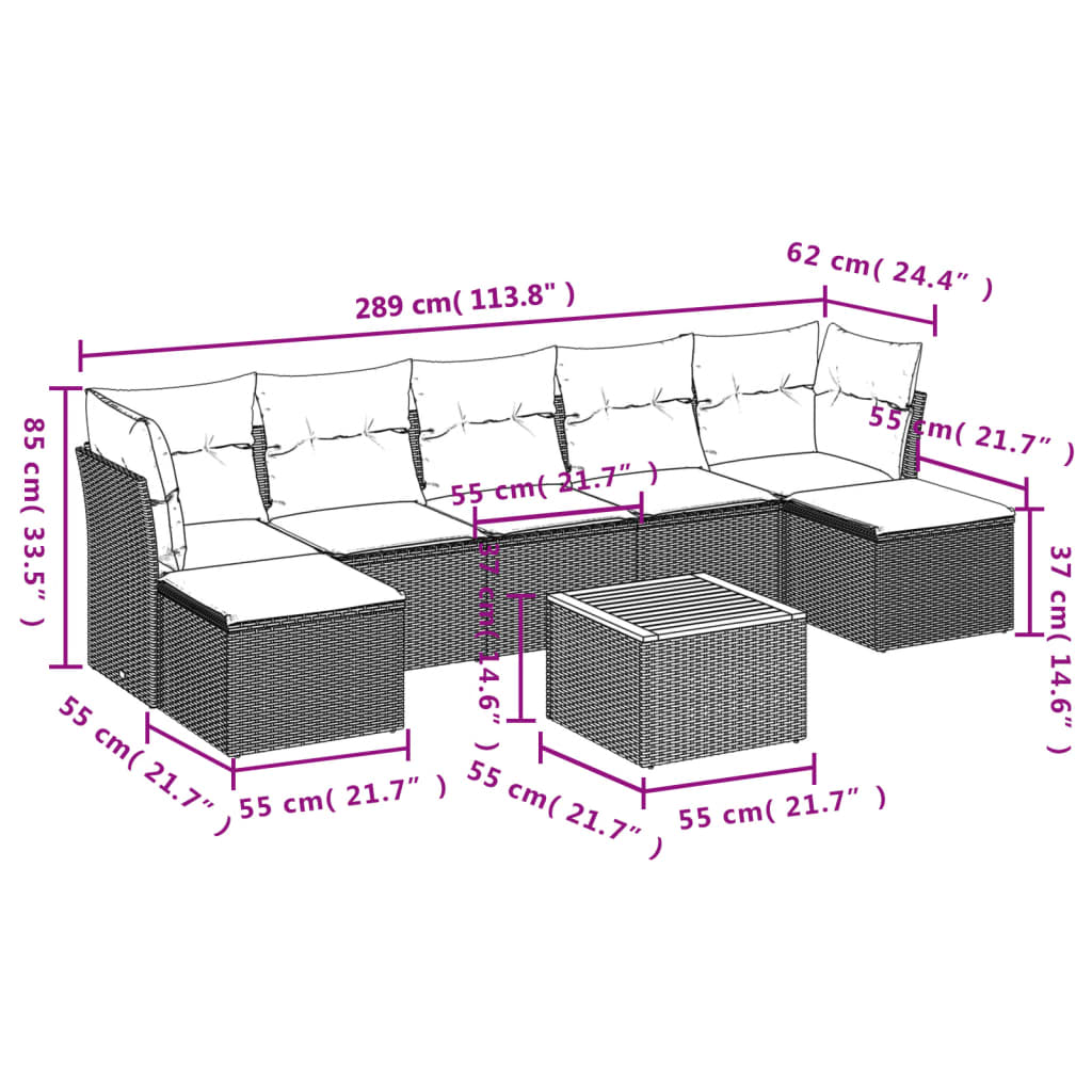 8-tlg. Garten-Sofagarnitur mit Kissen Schwarz Poly Rattan