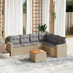 7-tlg. Garten-Sofagarnitur mit Kissen Beige Poly Rattan