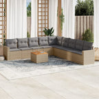 10-tlg. Garten-Sofagarnitur mit Kissen Beige Poly Rattan