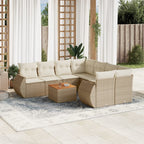 9-tlg. Garten-Sofagarnitur mit Kissen Beige Poly Rattan