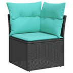 5-teiliges Gartensofa-Set mit Kissen, schwarzes Polyrattan