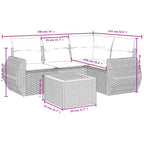 5-teiliges Gartensofa-Set mit Kissen, schwarzes Polyrattan