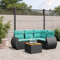 5-teiliges Gartensofa-Set mit Kissen, schwarzes Polyrattan