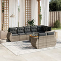 9-tlg. Garten-Sofagarnitur mit Kissen Grau Poly Rattan
