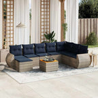 9-teiliges Gartensofa-Set mit Kissen, grau, Polyrattan