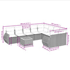 10-teiliges Gartensofa-Set mit Kissen, schwarzes Polyrattan