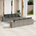 9-tlg. Garten-Sofagarnitur mit Kissen Grau Poly Rattan