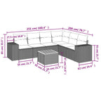 7-tlg. Garten-Sofagarnitur mit Kissen Grau Poly Rattan