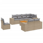 9-tlg. Garten-Sofagarnitur mit Kissen Beige Poly Rattan