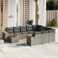 11-tlg. Garten-Sofagarnitur mit Kissen Grau Poly Rattan