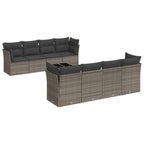 9-tlg. Garten-Sofagarnitur mit Kissen Grau Poly Rattan