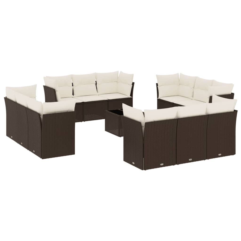 13-tlg. Garten-Sofagarnitur mit Kissen Braun Poly Rattan