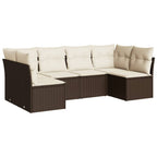 6-tlg. Garten-Sofagarnitur mit Kissen Braun Poly Rattan