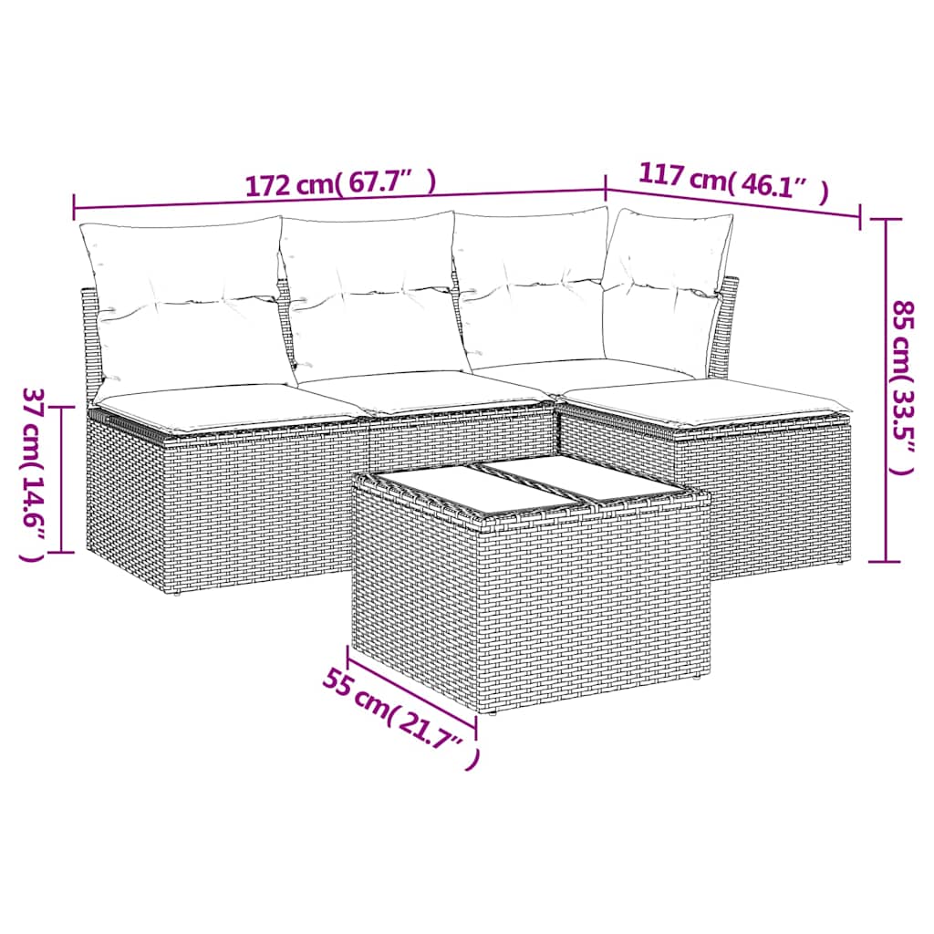 5-tlg. Garten-Sofagarnitur mit Kissen Beige Poly Rattan